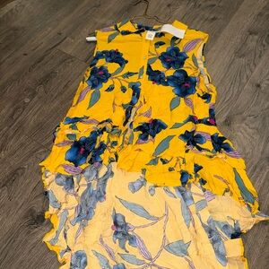 For The Republic Gold and Blue Asymmetrical Halter Top